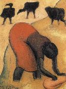 Diego Rivera woman cleaning and eagle oil on canvas